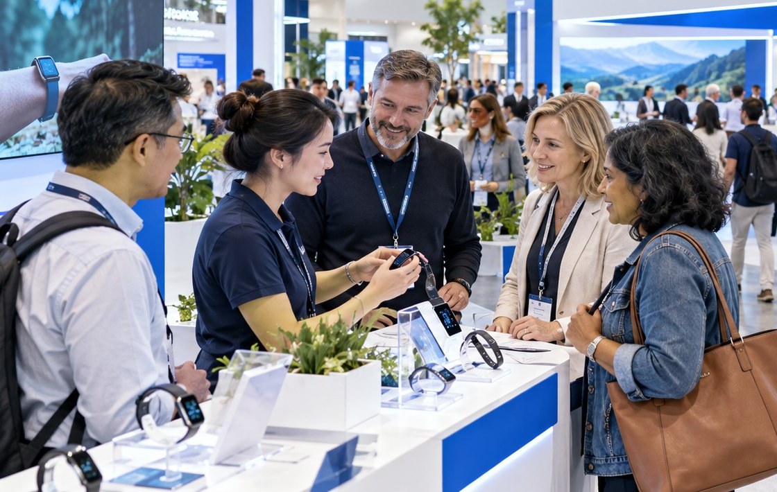 Exhibitors and visitors talking at a VIVAVITA expo stand