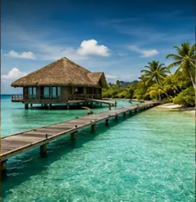 Overwater villa on a turquoise lagoon