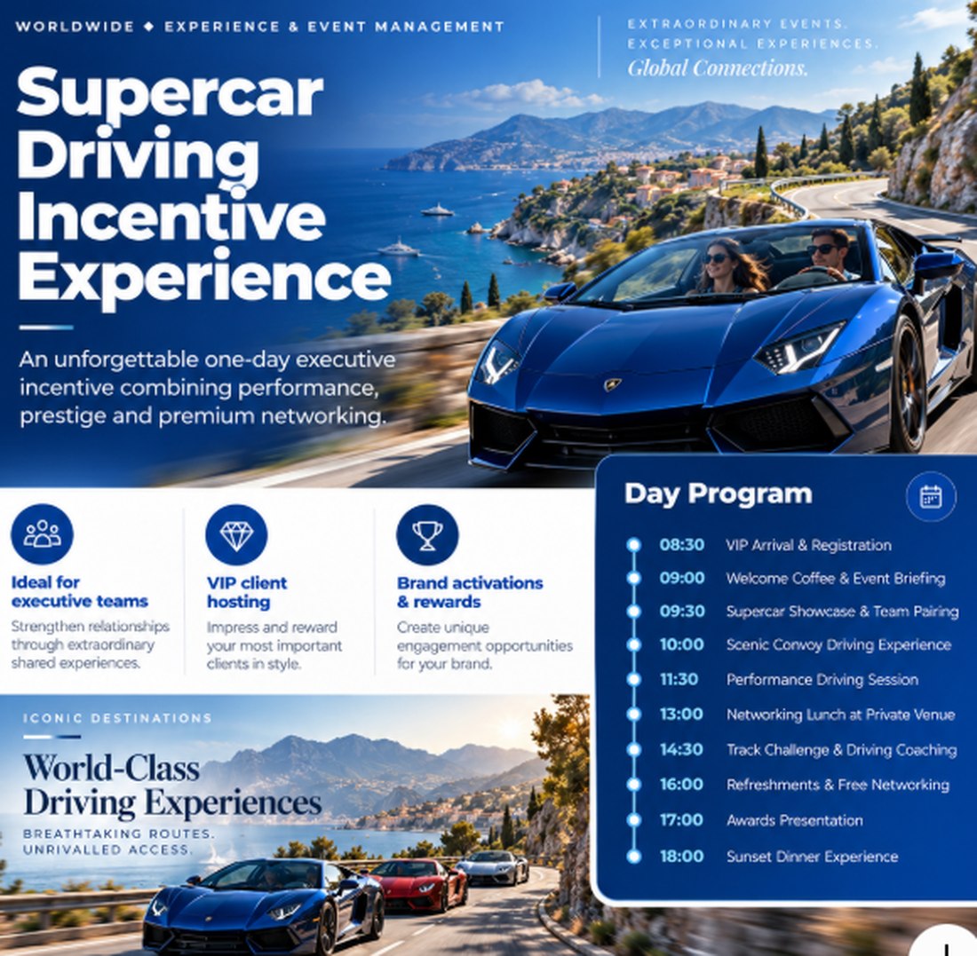 Future Transportation Driving Incentive Experience: coastal supercar convoy and day programme