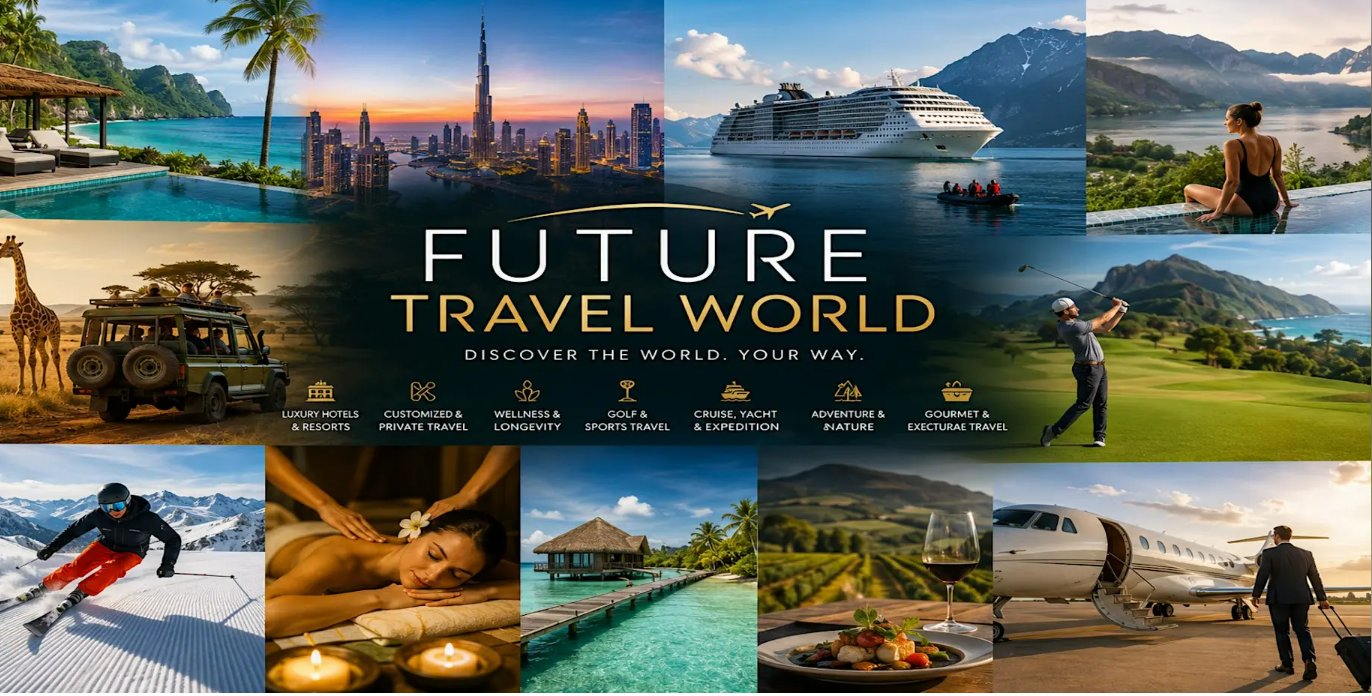 Future Travel World: luxury hotels, customized travel, wellness, golf, cruise and yacht, adventure, gourmet travel and private jets