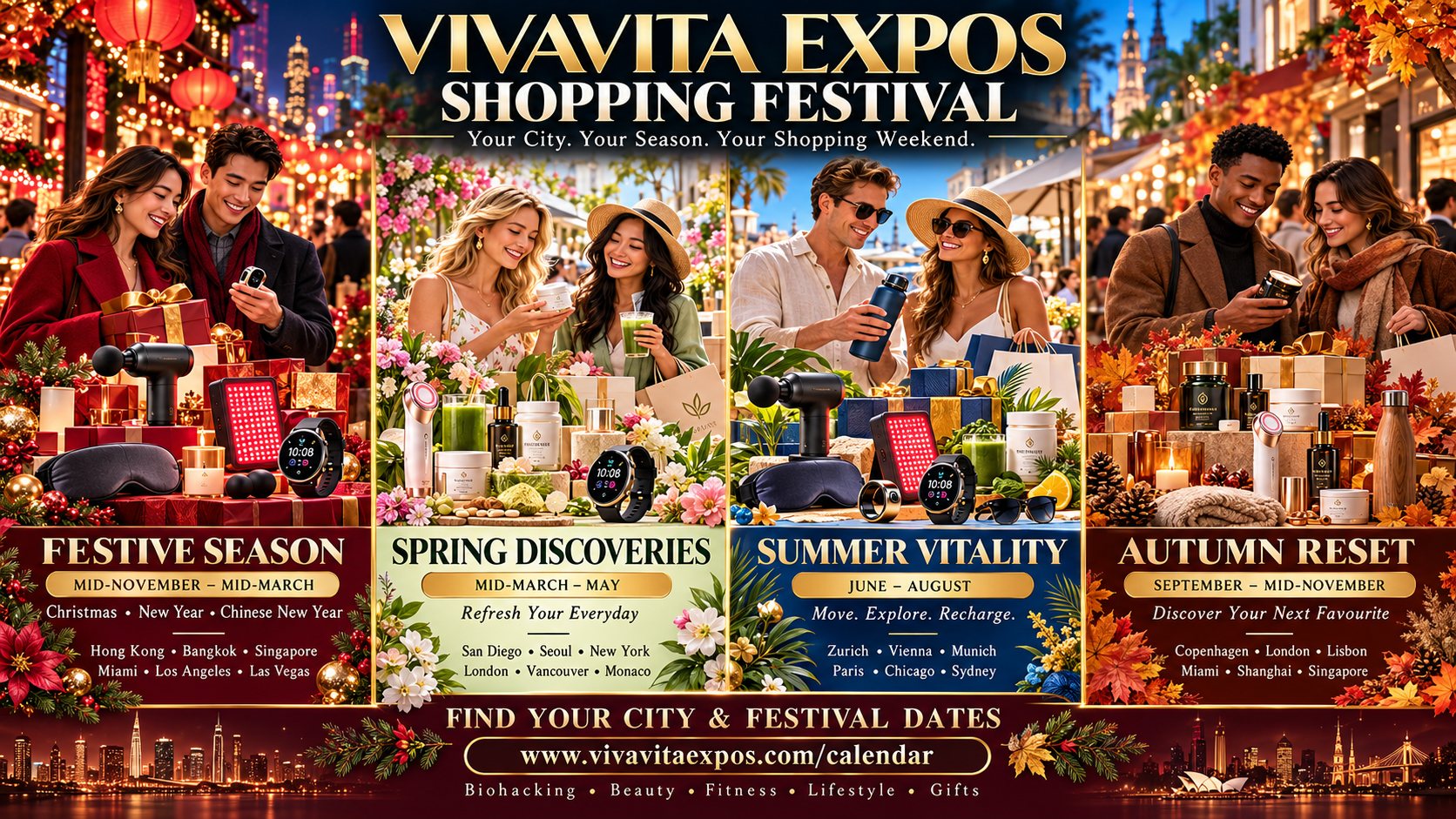 VIVAVITA Expos Shopping Festival — Festive Season, Spring Discoveries, Summer Vitality and Autumn Reset with shoppers discovering wellness, beauty and fitness products