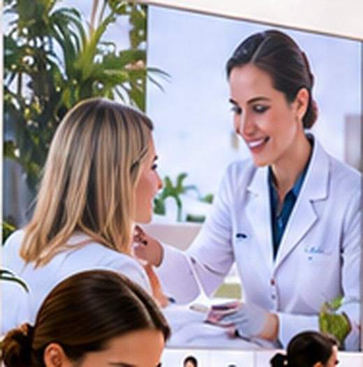 Specialist consulting a guest at a clinic stand